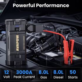A28-eb Avapow 3000a 12v Car Jump Starter Portable Lithium Battery Power Bank Lcd Screen