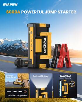 W68-eb Avapow 6000a 12v Car Jump Starter Portable Power Bank Battery Booster Led Light