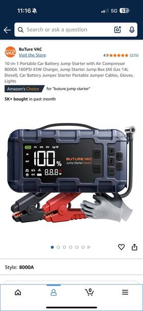 Cep6002-c27 Buture Vac 10-in-1 Portable Car Battery Jump Starter Cable With Air Compressor 8000a 160psi