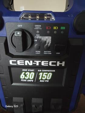 Cen-tech 792363589789 4-in-1 630 Amp Portable Jump Start Power Pack - 250 Psi Air Compressor