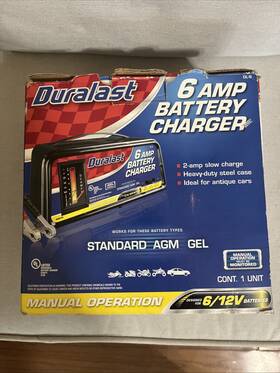 94030021 Duralast 6 Amp Battery Charger New In Open Box Tested Works Great