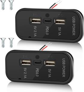 Pd3.0 Gibbab Gb-p3 3 Ports 12v Rv Usb Outlet 45.5w 2pcs Type-c Quick Charge And 2p Black