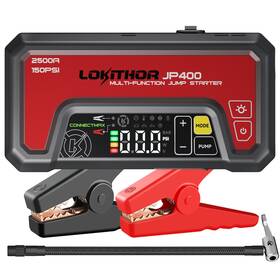 R-jp400  Lokithor Jump Starter 2500a With Air Compressor 12v Digital Pressure Gauge-red