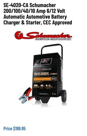 Shm-se-4020-ca Schumacher Electric Battery Chargers 200/100/40/10 Amp 6/12 Volt Shm-se-4020-ca Schumacher Electric Battery Chargers 200/100/40/10 Amp 6/12 Volt