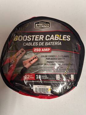 20205 Simply Auto 10 Gauge 12 Ft Battery Booster Cable Emergency Power Jumper 250 Amp
