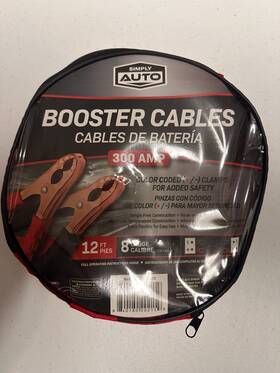 602009 Simply Auto 8 Gauge 12 Ft Battery Booster Cable Emergency Power Jumper 300 Amp