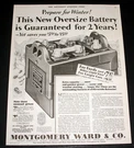 1929 Old Magazine Print Ad, Montgomery Ward, Riverside Winterking Auto Battery!. Fixed Price $12.99.