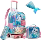 Cute Cat Rolling Backpack With Lunch Box & Pencil Case For Girls 6-8 Years Old. Fixed Price $93.99.
