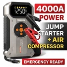 Portable 4000A Jump Starter + Air Compressor Emergency Car Battery Booster Kit. Fixed Price $89.99.